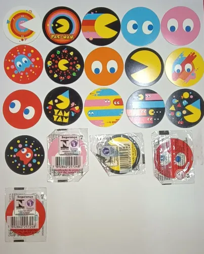 20 Tazos Elma Chips coleção Pac-Man sendo 4 ainda lacrados