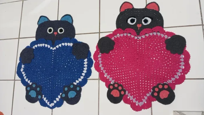 Tapetes de crochê dia dos NAMORADOS casal gatinhos