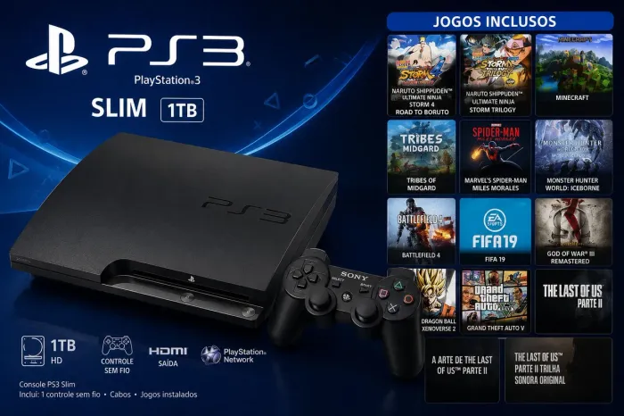 PlayStation 3 Slim 1TB PS3 Slim com Jogos Fisicos