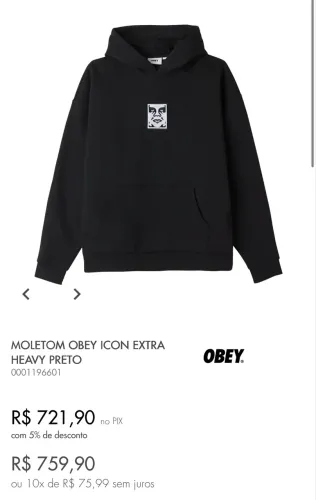 MOLETOM OBEY NOVO TAMANHO GG