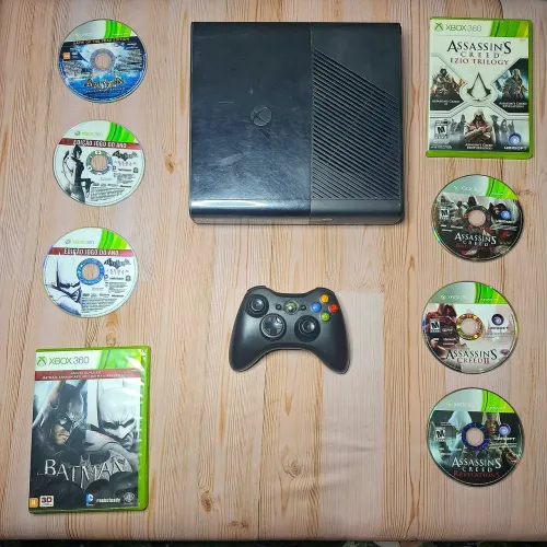 Xbox 360 super slim + 6 jogos originais + controle original 