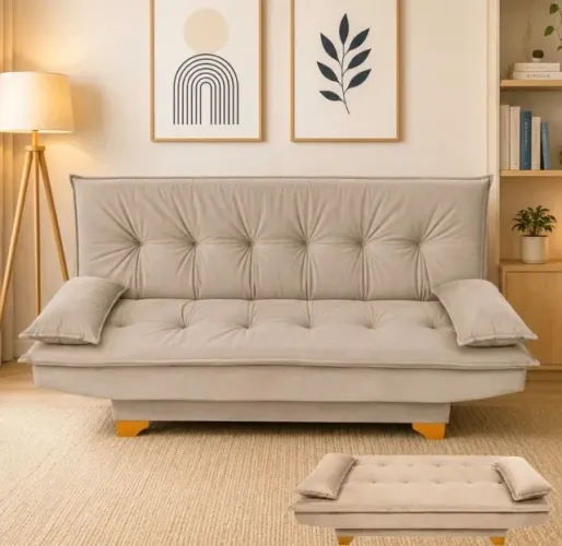 Sofá Cama Paris 1,88m Veludo Bege