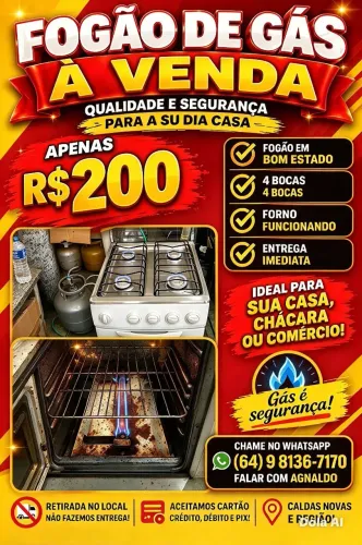 Fogão de quatro bocas funcionando perfeitamente pregão do Abençoado