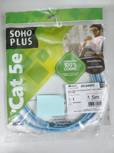 PATCH CORD CAT 5E 1,5M SOHOPLUS U/UTP AZUL CLARO FURUKAWA