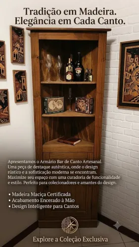 Elegante Armário de Canto Rústico em Madeira Maciça (Ideal para Barzinho / Cristaleira)