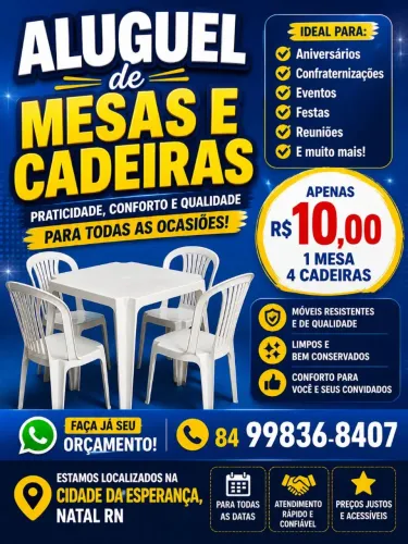 Aluguel de mesas e cadeiras