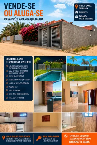? CASA ALTO PADRÃO PRÓXIMA A CANOA QUEBRADA - VENDA OU ALUGUEL