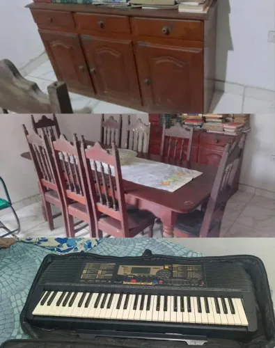Mesa Com 8 Cadeiras Buffet 3 Gavetas e Tres Portas & Teclado Yamaha. TUDO JUNTO!!