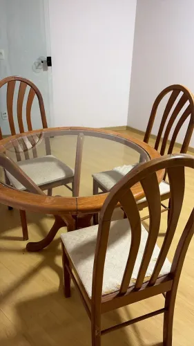 Mesa cerejeira (madeira) e vidro - Aceito proposta