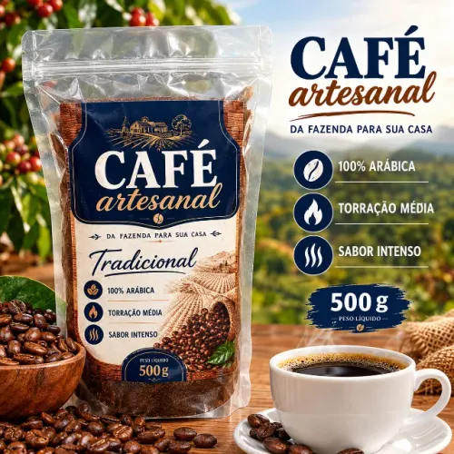  Café Artesanal 500g 100% Arábica Torração Média Sabor Intenso