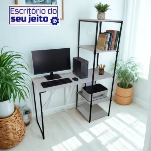 Escrivaninha Industrial NOVA Mesa Multiuso com Estante para Computador Notebook de Estudo