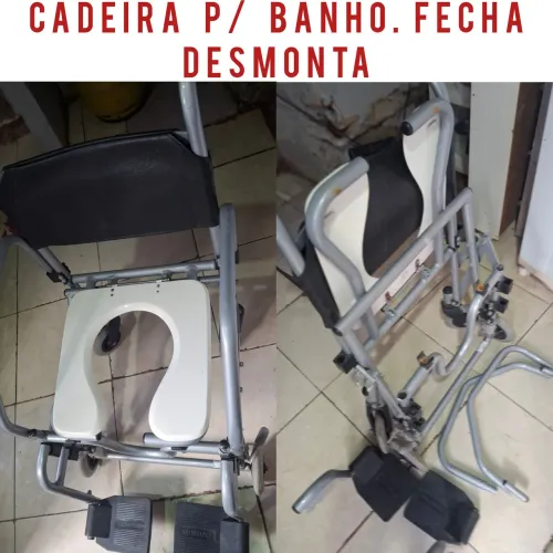 Cadeira Rodas p/ banho, Reforçada, p/ pessoa forte. Desmonta. LER abaixo.