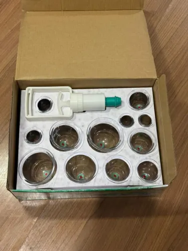 títulos:Kit de Ventosaterapia com 12 Ventosas e Bomba de Sucção