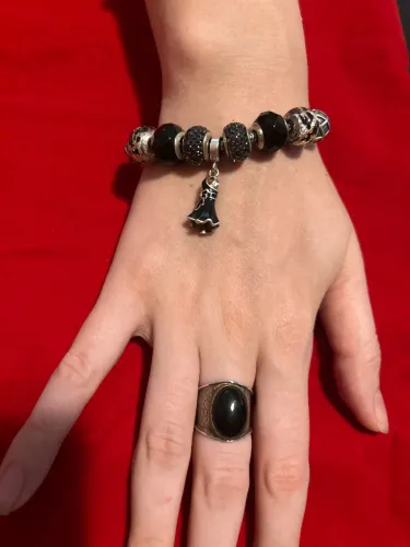 Pulseira prata 925 berloques de Murano, pavê de cristal e pingente belíssimo