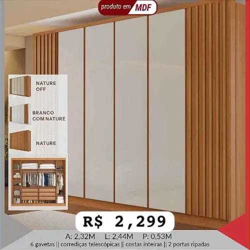 Guarda Roupa Casal MDF - 6 portas