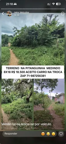 Vende-se  terreno medindo 8x17 R$ 18.000 Pitanguinha Simões Filho