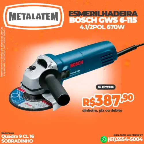 Esmerilhadeira Angular Bosch GWS 6-115 4.1/2" 670W