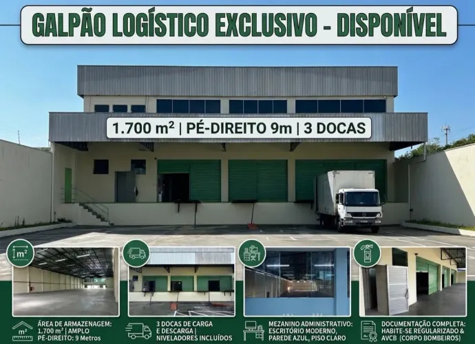 Galpão Logístico Exclusivo - 1.700 m² | 9m Pé-Direito | 3 Docas | Habite-se e AVCB