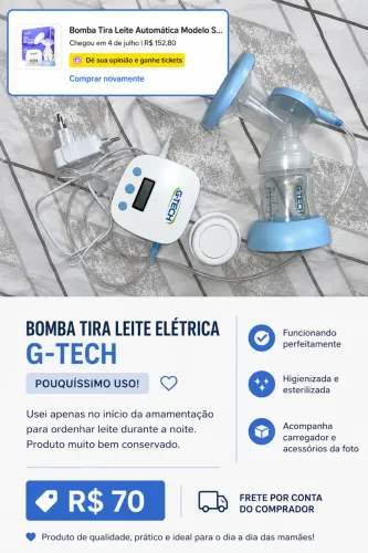 Bomba Tira Leite Elétrica G-Tech - Excelente Estado ?