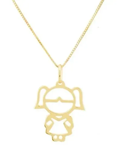 Pingente Menina Filha Boneca Ouro 18 Kilates 15 mm