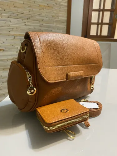 bolsa marrom caramelo + porta cartão