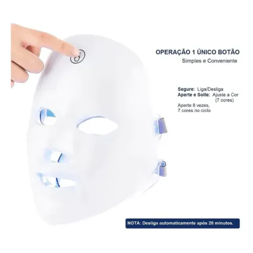 Máscara Led Tratamento Facial Fototerapia Estética 7 Cores