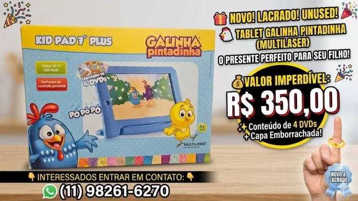 Tablet Infantil Kid Pad 7" Plus da Galinha Pintadinha (Marca Multilaser) totalmente NOVO!!