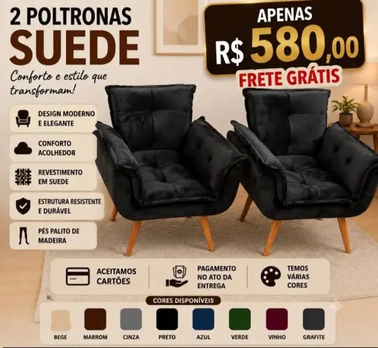 2 poltronas Suede promoção