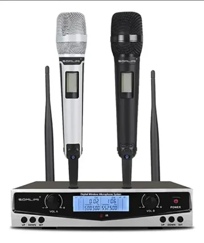 Microfone Sem Fio Duplo Somlimi Skm9100 Uhf Profissional Mão