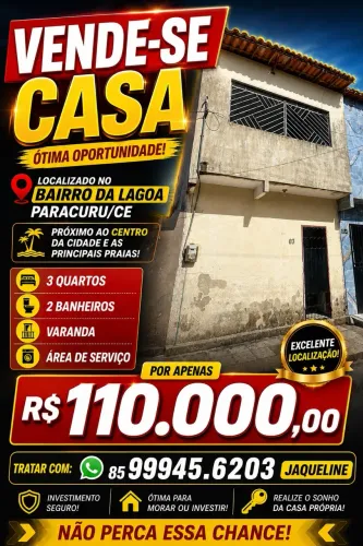 CASA A VENDA (duplex) 3 Quartos a 200m da Praia dos Lençóis - Paracuru