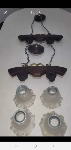 Conjunto de Luminária em madeira maciça em estilo canga carro de Boi