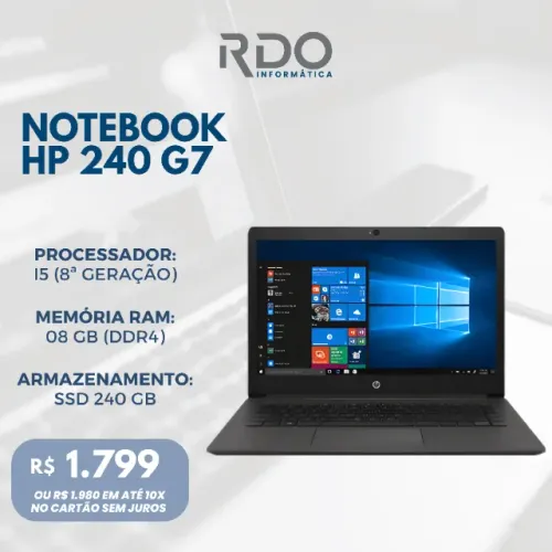 Notebook HP 240 G7 i5 8ª 8GB DDR4 SSD 240GB - Notebook barato!