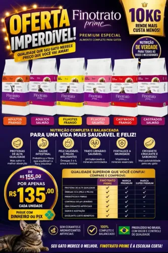 Ração Premium especial finotrato prime gatos, PROMOÇÃO,  fazemos entregas em todo DF 