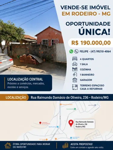 CASA A VENDA EM RODEIRO - MG!