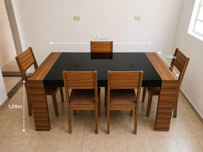Mesa de Jantar em madeira 6 lugares + 5 cadeiras