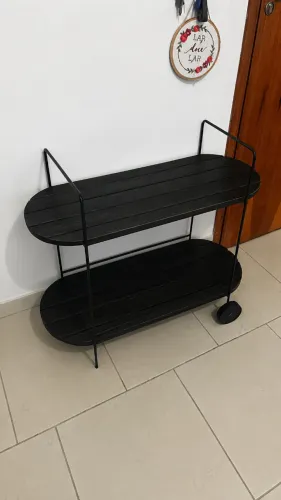 CARRINHO BAR / APARADOR TOKSTOK EM MADEIRA E METAL PRETO