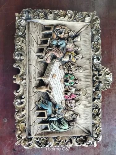 Quadro santa ceia em alto relevo