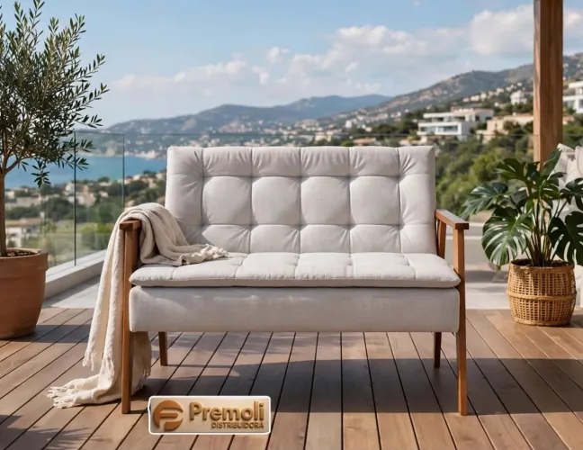 Poltrona Namoradeira Az 2 Lugares 95cm Bege Linho