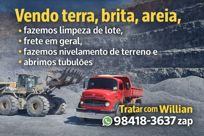 Terra para aterro, brita e areias