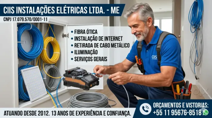 Instalação de Internet, Fibra Óptica e Remoção de Cabo Metálico em SP