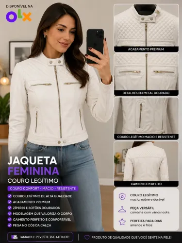 Jaqueta Feminina Couro confort Legítimo Preta Estilo Biker P