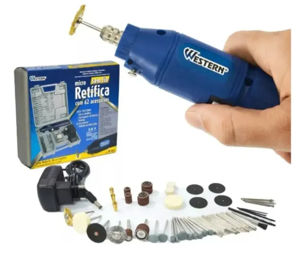 Micro Retífica Western a Bateria 3,6V com 62 Acessórios R-60