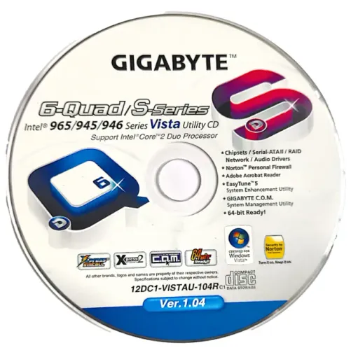 CD de utilitários GIGABYTE 6-Quad/S-Series Intel 965/945/946 para Vista v1.04