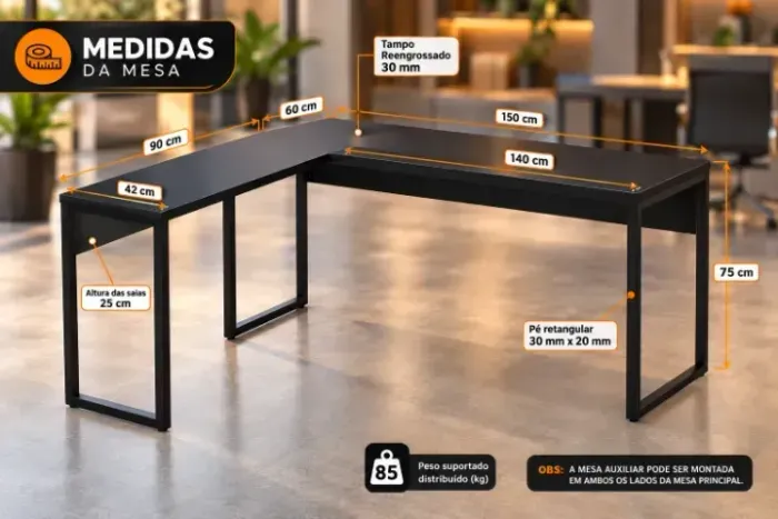 Mesa em L escritorio 150x150 design industrial a Pronta entrega oferta top
