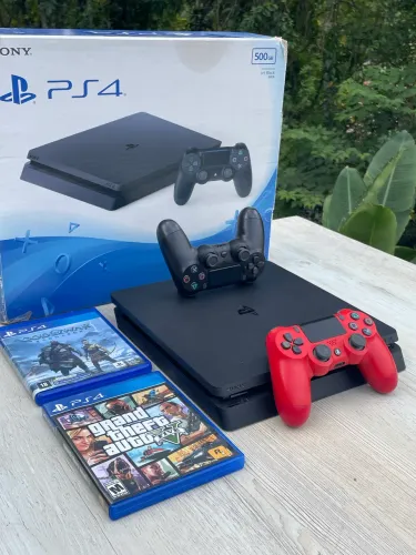 PS4 Slim + 3 Jogos + 2 Controles + Garantia - Muito completo