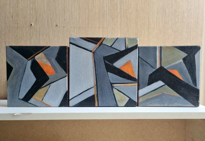 3 telas pintadas à mão estilo abstrato