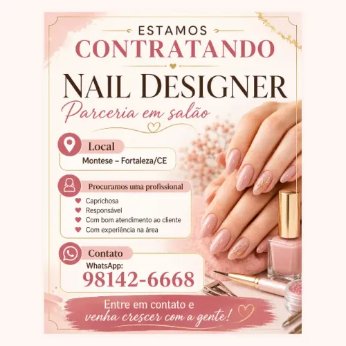 Vaga para Nail Designer em Salão no Montese. Parceria