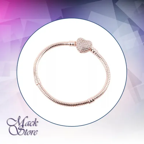 Pulseira Berloque Charm Coração Rosê Prata