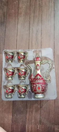 Conjunto de Licor / Chá Turco Decorativo Vermelho e Dourado (8 Peças)