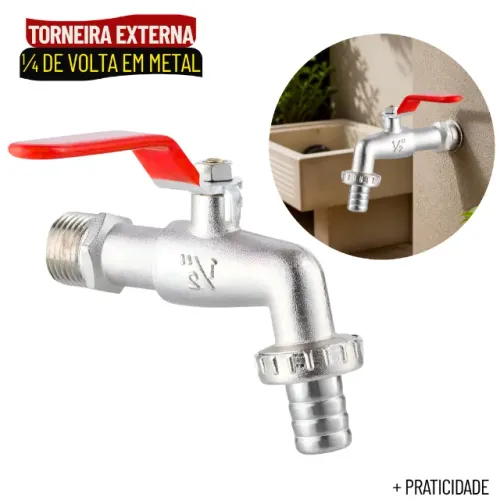 Torneira de Metal para Jardim e Tanque com Bico Rosqueado 1/4 de Volta - SCS39